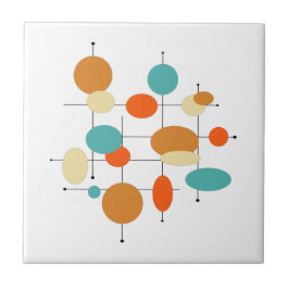 Azulejo De Cerâmica Meio século Círculos De Turquesa Retro Laranja Mod