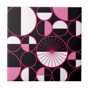 Azulejo De Cerâmica Meio século Círculos Modernos Metade Preto Rosa