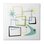 Azulejo De Cerâmica Meio século de Boomerang de Estrelas da Era Atômic<br><div class="desc">Adicione essa mistura de diversão e cor à sua cozinha ou banheiro com este fabuloso azulejo de cerâmica meio século atômico. Este design apresenta quadrados abstrato,  estereótipos e um bumerangue nas cores do verde abacate,  azul-aqua,  amarelo e preto...  tão engraçado!</div>