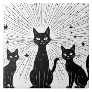 Azulejo De Cerâmica Meio século de Impulso Atômica de Gatos Pretos Ret