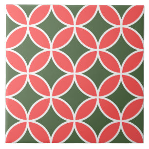 Azulejo De Cerâmica Meio século de padrão retrorreflector verde e rosa