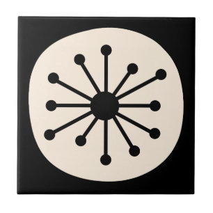 Azulejo De Cerâmica Meio século de ponto atômico moderno retro preto e