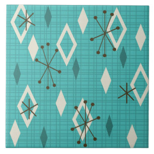 Azulejo De Cerâmica Meio século Diamantes Starbursts Turquoise