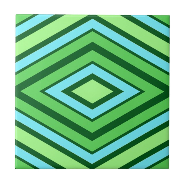 Azulejo De Cerâmica Meio século Diamond Pattern Jade Green e Aqua (Frente)