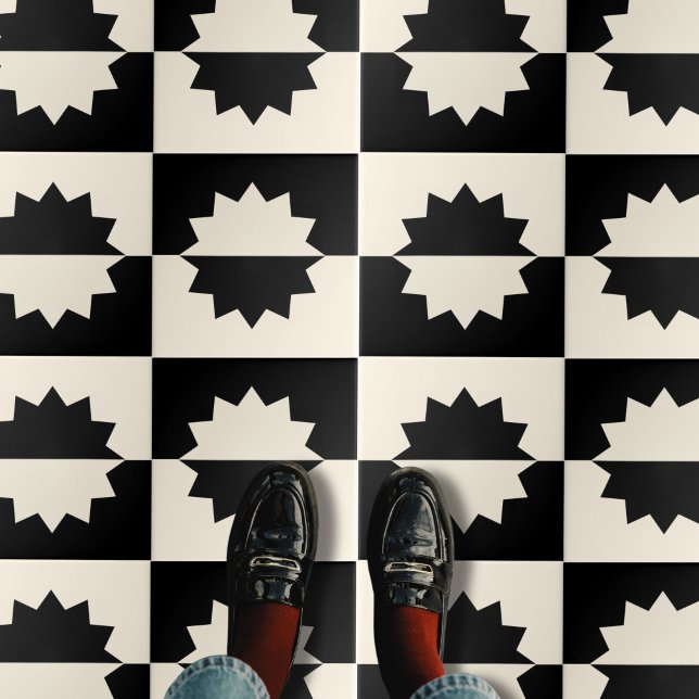 Azulejo De Cerâmica meio século do Sol Negro e Crean Modern (black and Crean Sun Mid Century Modern Tile)