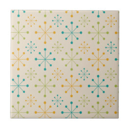 Azulejo De Cerâmica Meio Século Estrela Atômica Laranja Verde Turquesa