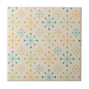 Azulejo De Cerâmica Meio Século Estrela Atômica Laranja Verde Turquesa