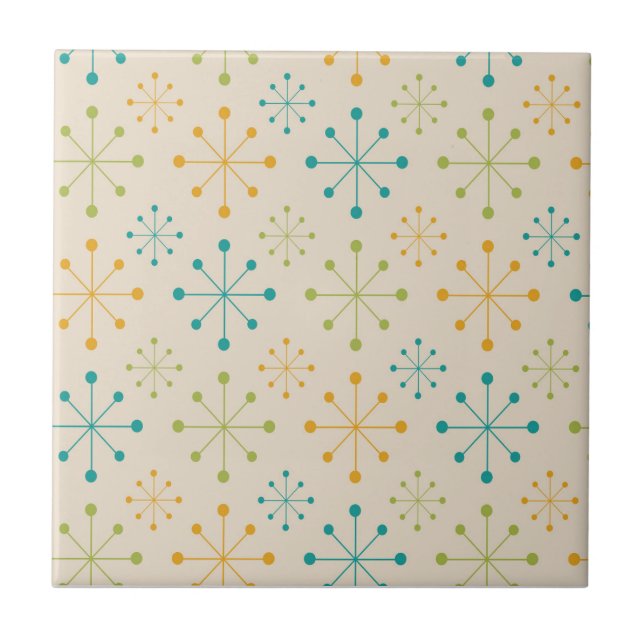 Azulejo De Cerâmica Meio Século Estrela Atômica Laranja Verde Turquesa (Frente)
