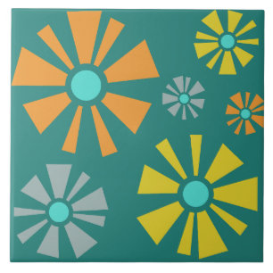 Azulejo De Cerâmica Meio século Flores Modernas Teal