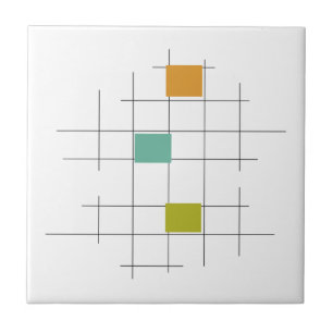 Azulejo De Cerâmica Meio século Laranja Turquesa Linhas Verde Laranja 