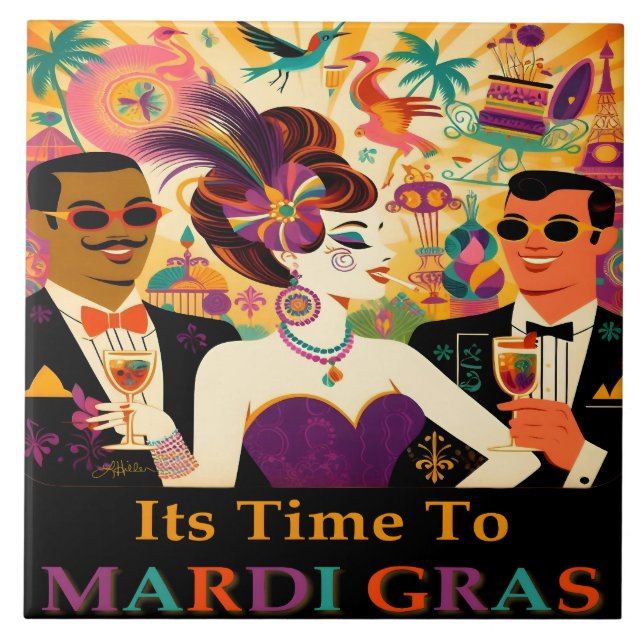 Azulejo De Cerâmica Meio século Mardi Gras Cocktail (Frente)