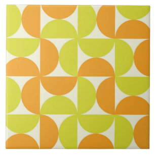 Azulejo De Cerâmica Meio Século Meios Círculos Laranja e Verde Lima