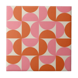 Azulejo De Cerâmica Meio Século Meios Círculos Rosa Laranja Geométrico