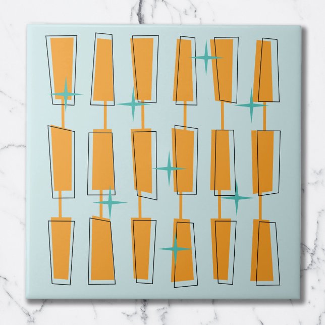 Azulejo De Cerâmica Meio século Modern Atomic Blocks Aqua, Orange (Criador carregado)