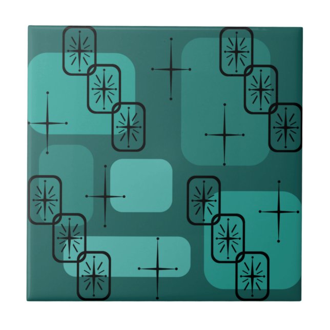 Azulejo De Cerâmica Meio século Modern Sputnik Teal (Frente)