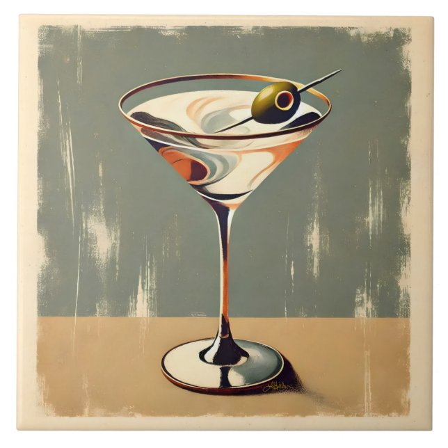 Azulejo De Cerâmica Meio século Moderno 1 Pintura de Martini Olive (Frente)