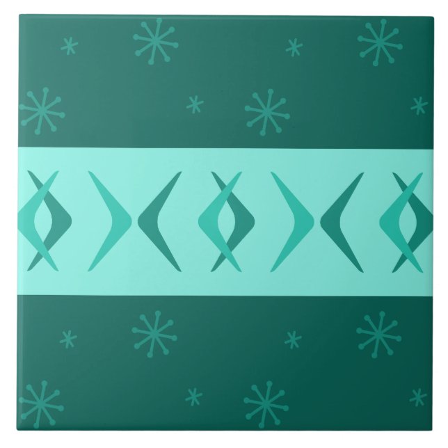 Azulejo De Cerâmica Meio século Moderno Boomerangs Teal (Frente)