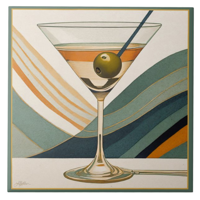 Azulejo De Cerâmica Meio século Moderno Martini Hora do Cocktail (Frente)