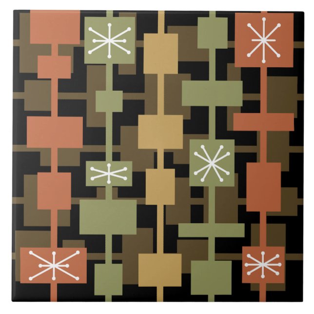 Azulejo De Cerâmica Meio século preto multicolorido moderno (Frente)