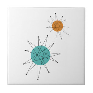 Azulejo De Cerâmica Meio século Turquoise Orange Franciscan Starburst