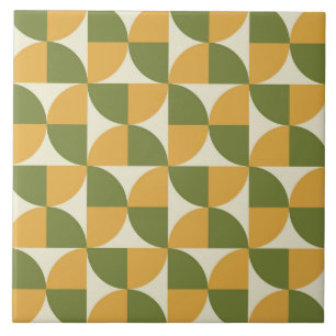 Azulejo De Cerâmica Meio Século Verde Mostarda Amarelo Semi Círculos 