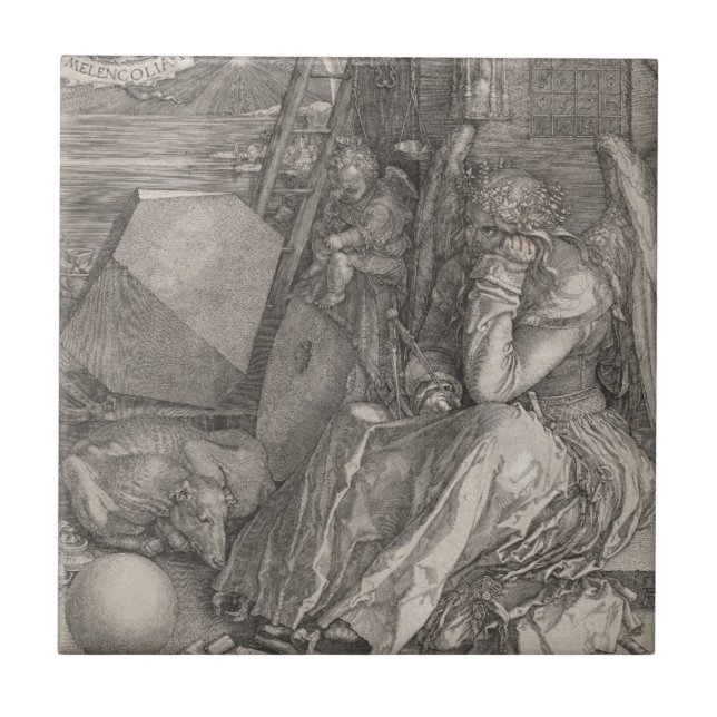 Azulejo De Cerâmica Melancholia mim, gravando por Albrecht Durer (Frente)