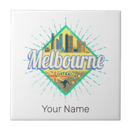 Azulejo De Cerâmica Melbourne Victoria Austrália Retro Skyline Vintage