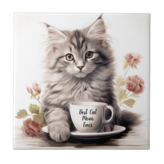 Azulejo De Cerâmica Melhor Gato Mãe De Gatinho