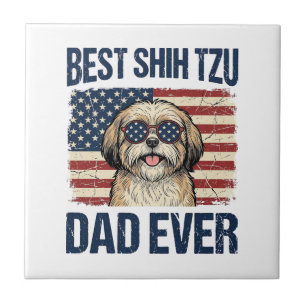 Azulejo De Cerâmica Melhor Pai de Shih Tzu Patriótico de Todos os Temp