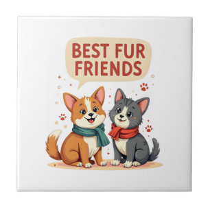 Azulejo De Cerâmica Melhores Amigos de Pelos Vintage Gato e Cachorro C