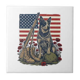 Azulejo De Cerâmica Memorial Patriótico Blue Heeler Gravura Vintage S