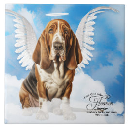 Azulejo De Cerâmica Memorial Pet Personalizado do Cachorro Anjo Basset