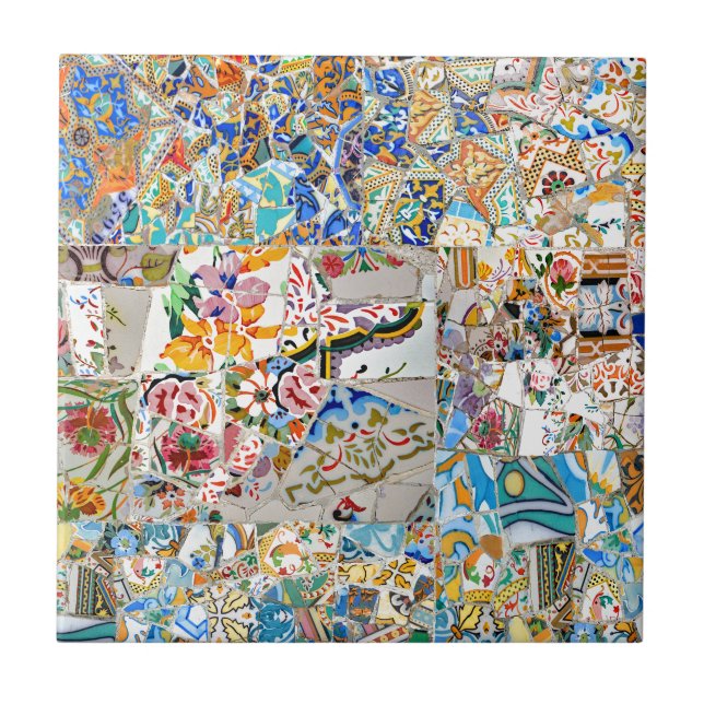 Azulejo De Cerâmica Memórias. Parque Güell. Grande mosaico. Parte 1. (Frente)