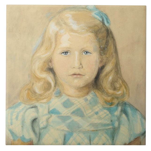 Azulejo De Cerâmica Menina Bonita Com Cabelo Louro (Frente)