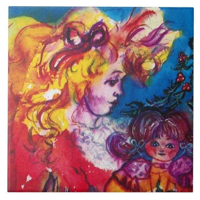 Azulejo De Cerâmica MENINA COM BONITO Natal DOLL (Frente)