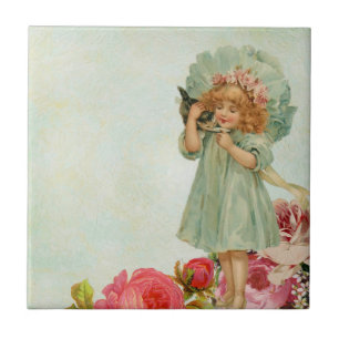 Azulejo De Cerâmica Menina com gatinho