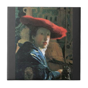 Azulejo De Cerâmica Menina com o chapéu vermelho por Johannes Vermeer