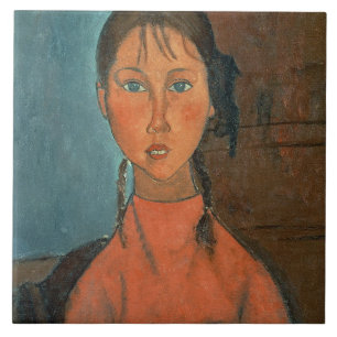 Azulejo De Cerâmica Menina com tranças, c.1918 (óleo em canvas)