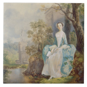 Azulejo De Cerâmica Menina com um livro assentado em um parque, c.1750