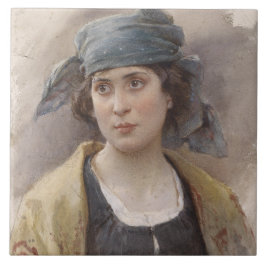 Azulejo De Cerâmica Menina com véu verde (por Ludwig Passini)