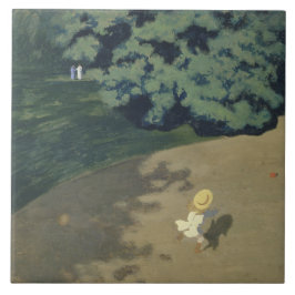 Azulejo De Cerâmica Menina correndo atrás de uma bola vermelha (infânc