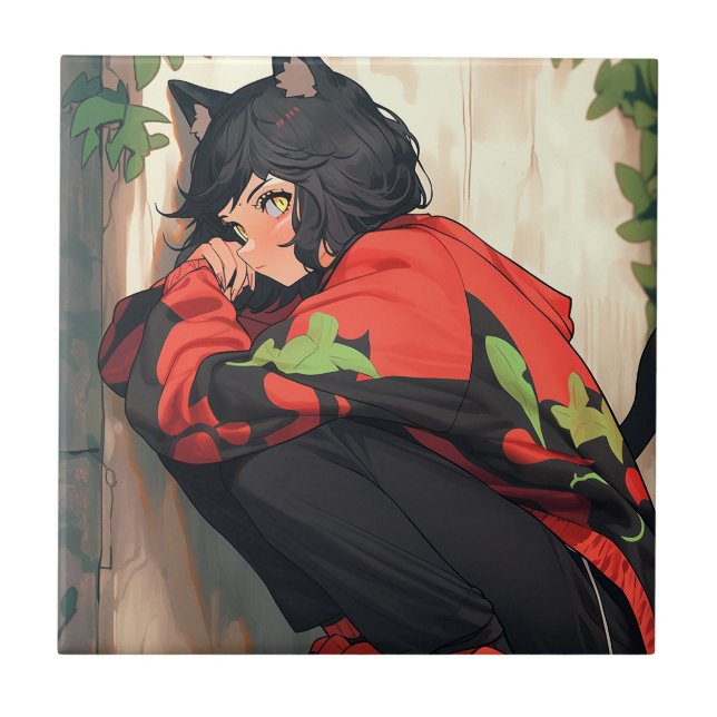 Azulejo De Cerâmica Menina de Animação Bela (Frente)