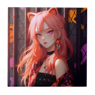 Azulejo De Cerâmica Menina de Animação Bela