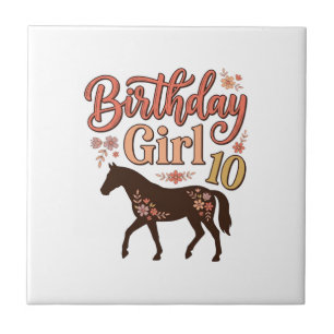 Azulejo De Cerâmica Menina de Aniversário 10 Cavalo Floral Desenho Vet