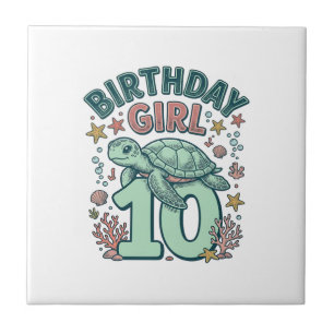 Azulejo De Cerâmica Menina de Aniversário 10 Tartaruga Marinha Desenho