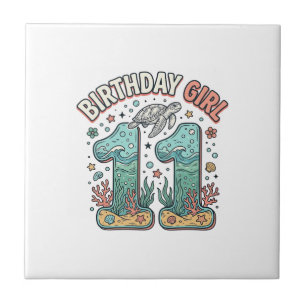 Azulejo De Cerâmica Menina de Aniversário 11 Tartaruga Marinha Design 