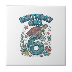 Azulejo De Cerâmica Menina de Aniversário 6 Tartaruga Marinha Design d