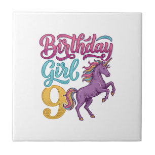 Azulejo De Cerâmica Menina de Aniversário Unicórnio Design de Gravura 
