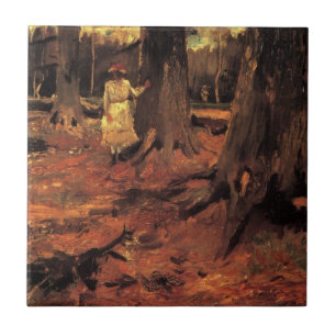 Azulejo De Cerâmica Menina de Branco nos Bosques por Vincent van Gogh