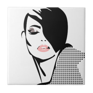 Azulejo De Cerâmica Menina de moda com retrô chic